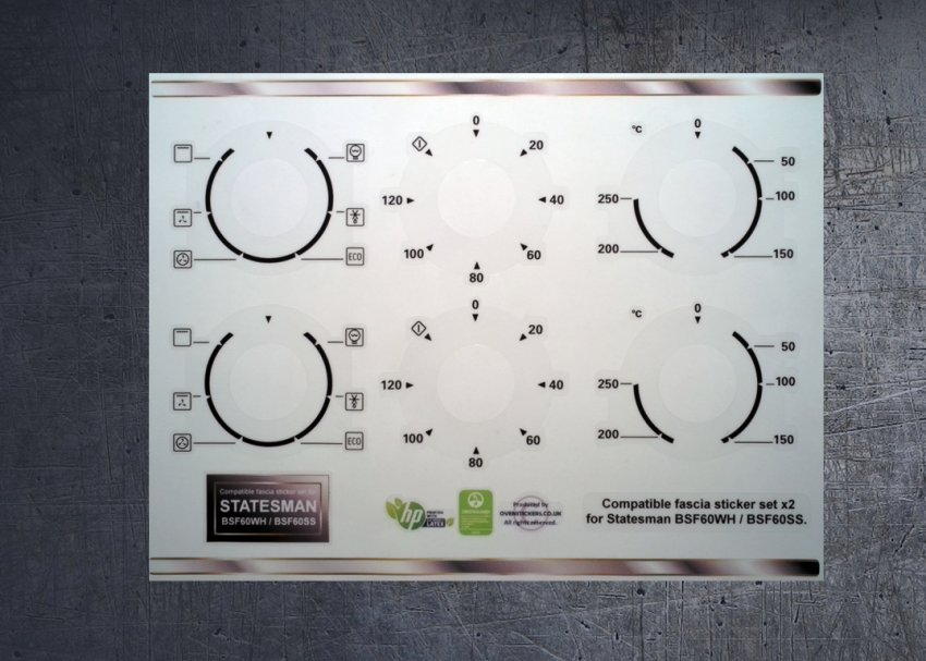 (image for) Statesman BSF60SS, BFS60WH and Cookology COF600WH Compatible fascia sticker set x2. - Click Image to Close