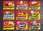 (image for) T1 catering stickers, various types.