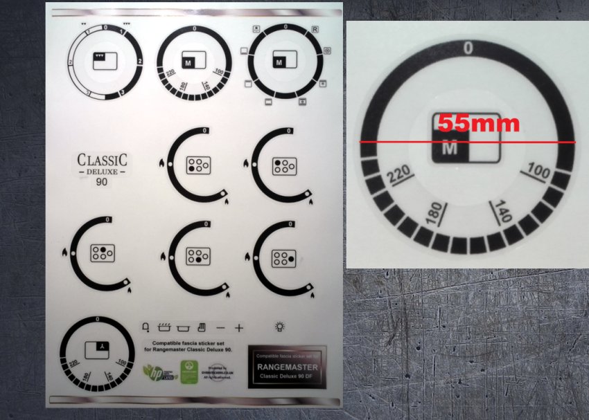 (image for) Rangemaster Classic deluxe 90 dual fuel compatible fascia sticker set, 55mm. - Click Image to Close