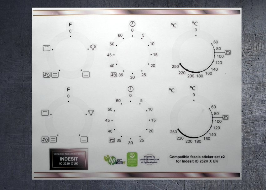 (image for) Indesit IO 232H X/B Compatible fascia sticker set x2. - Click Image to Close
