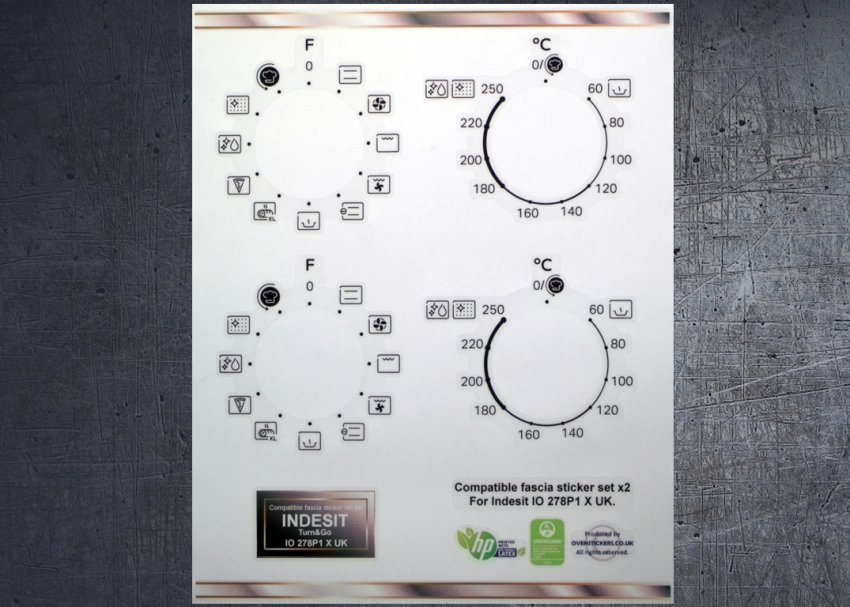 (image for) Indesit Turn & Go IO 278P1 X UK Compatible fascia sticker set x2. - Click Image to Close
